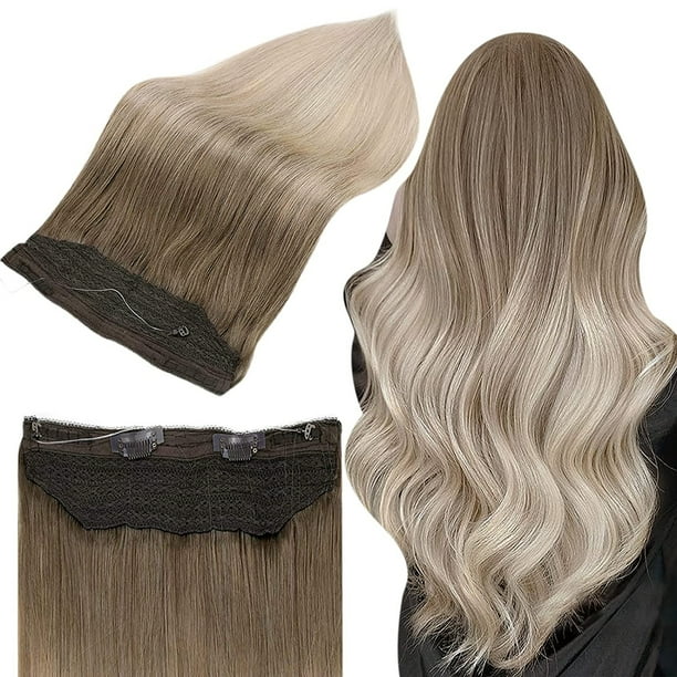 Full Shine Invisible Hair Extensions Secret Hidden Wire in One Piece