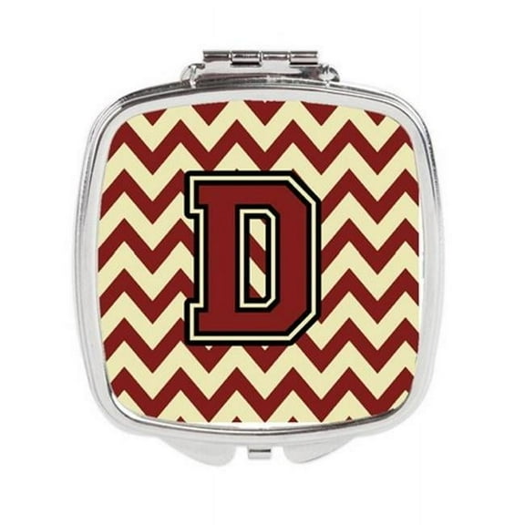 Letter D Chevron Maroon & Gold Compact Mirror - Maroon & Gold