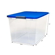 Homz 64 Qt Secure Latch Large Storage Container Bin w/ Blue Lid, Clear (6 Pack)