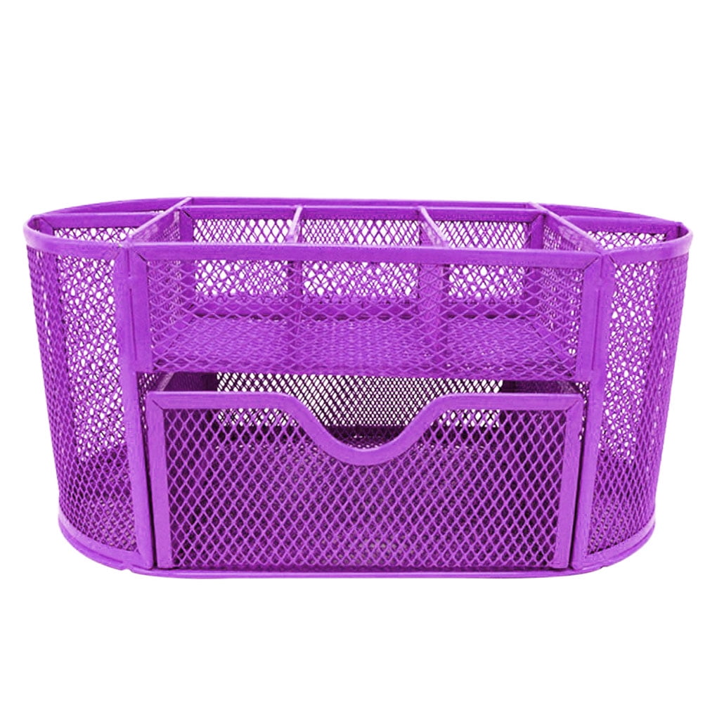YJS 9 Storage Multi-Functional Desk Organizer Mesh Metal Pen Holder Stationery Container Box Office School Supplies Accessories Color : Purple