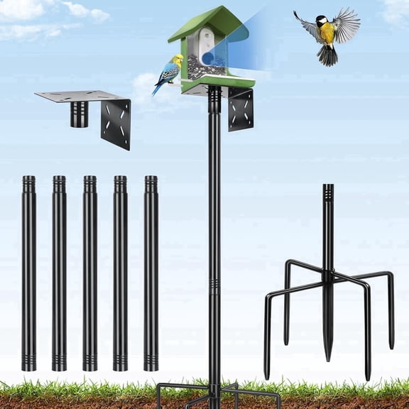KOLAKO Bird House Pole, 76 inch Adjustable Bird Feeding Station, Heavy Duty Bird Feeders Stand for Outdoors Smart Birdhouse Weather Station Hanging