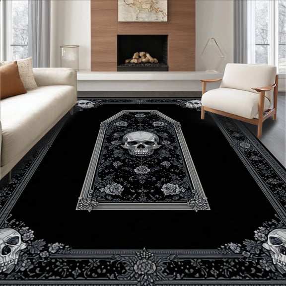 Flatwoven High Traffic Area Rug, Gothic Macabre Silhouette Artwork, Non Slip, Stain Resistant, Washable Area Rugs for Living Room, Bedroom(Black, 4X6)