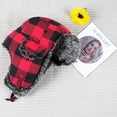 thumbnail image 2 of Buffalo Plaid Aviator Fur Trapper Hat Russian Bomber Hat with Ear Flaps for Women Men, Red, 2 of 7