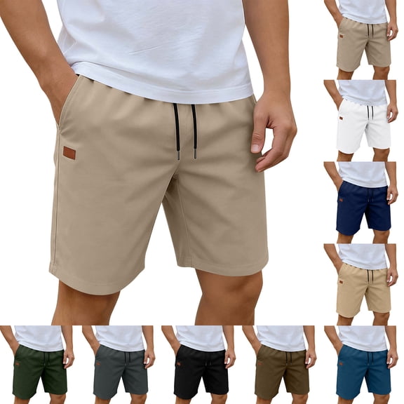 Men's Cotton Shorts Soft Elastic Waist Drawstring Shorts Summer Casual Beach Vacation Shorts with Pockets