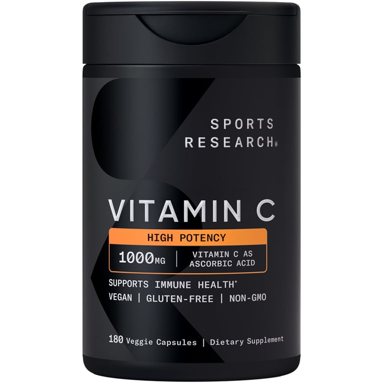Sports Research Vitamin C 1000 mg Capsules, Vegan, 180 Count photo 1
