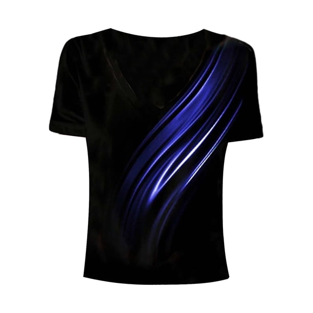 Gibobby Camiseta Powerblend con Cuello en V Camisas diarias informales para mujer, camiseta manga corta con cuello redondo, camisetas sueltas, blusa tipo túnic(Azul,G)