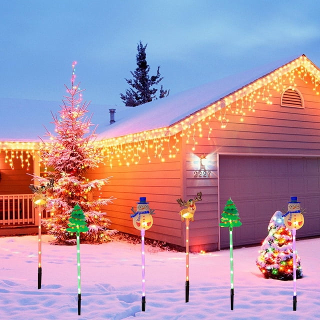 Luces solares navideñas para decoración de jardín y patio | Forma clásica navideña con LED de colores cálidos | Luces solares de suelo para patio, césped y caminos | Resistentes a la intemperie y