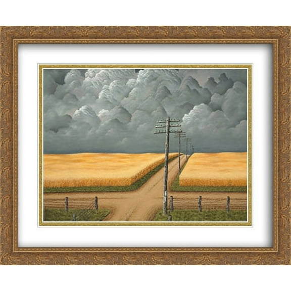 Gray and Gold 2x Matted 36x28 Large Gold Ornate Framed Art Print by John Rogers Cox