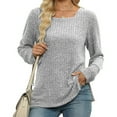 thumbnail image 2 of Plus Size Women's Long Sleeve Solid Color Shirt Loose Fit Casual Tunic Top Comfortable Back To School Wear, 2 of 7