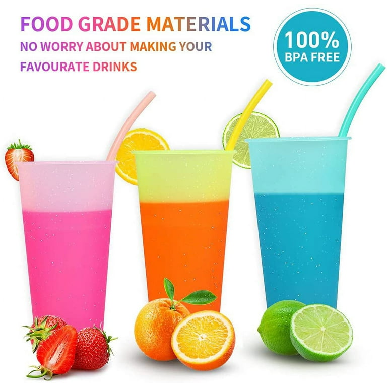 Color Changing Cups with Lid & Straw - 5 Pack Confetti Reusable Plastic  Tumblers / 24oz Party Ice Cold Drinking Straw Cup for Kids Adults 