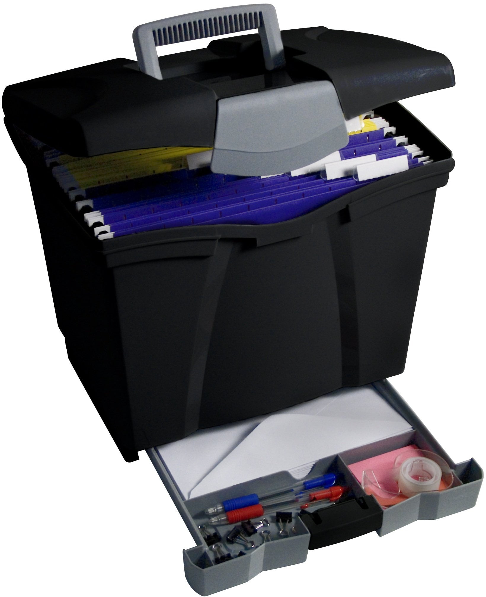Storex Portable File Box with Drawer, Black