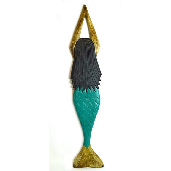 HAND CARVED TEAL WASH WOOD MERMAID 40" NAUTICAL WALL ART PLAQUE NAUTICAL OCEAN DREAM