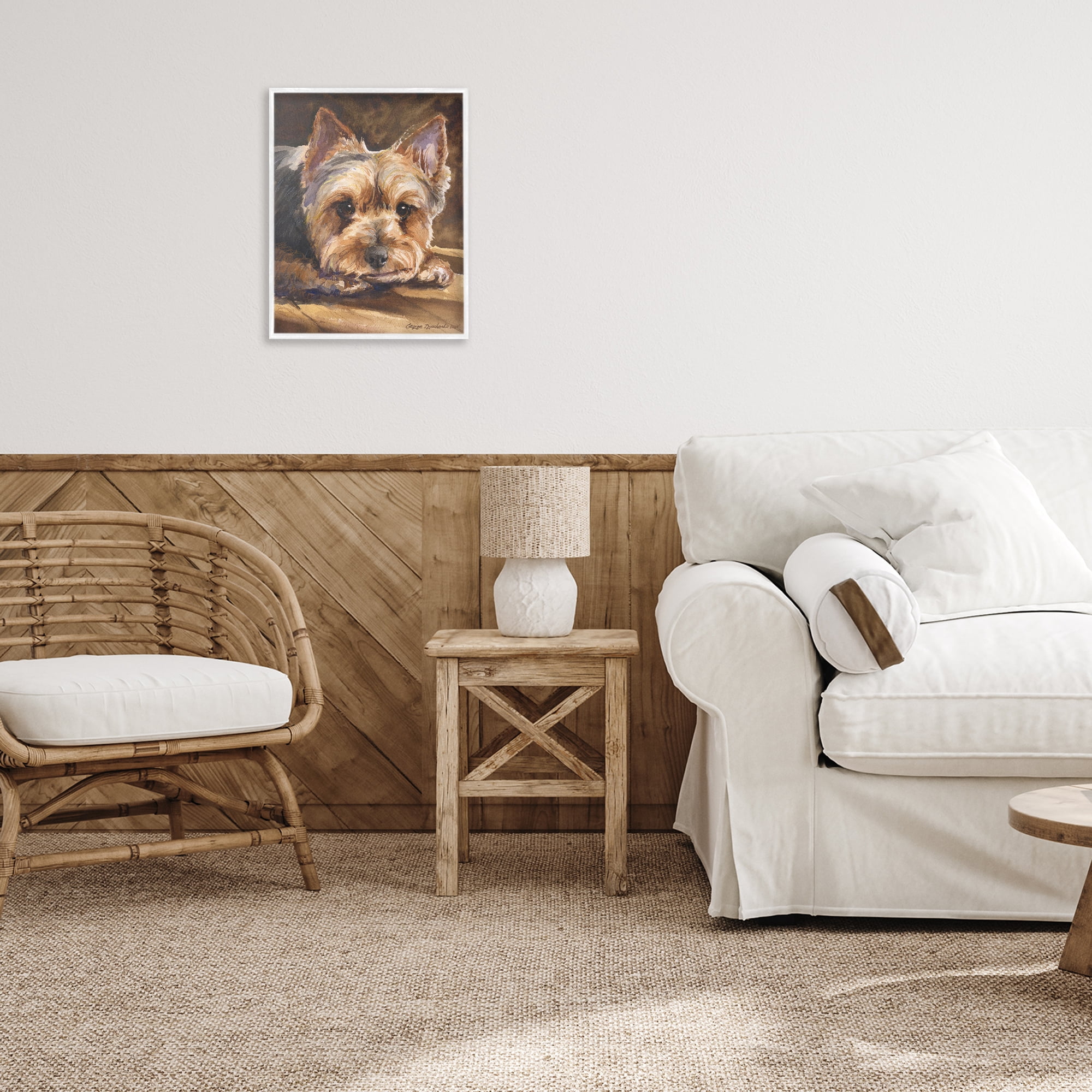 Stupell Industries Yorkshire Terrier Portrait White Framed Giclee Art, design by George Dyachenko