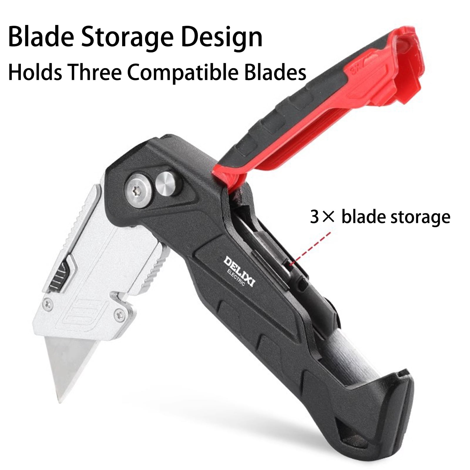 SaKaguro Folding Utility Knife,Boxs Cutter,Adjustable Angles,Carpenter Tool,Blade Storage-Holds 3 Compatible Blades(Red)