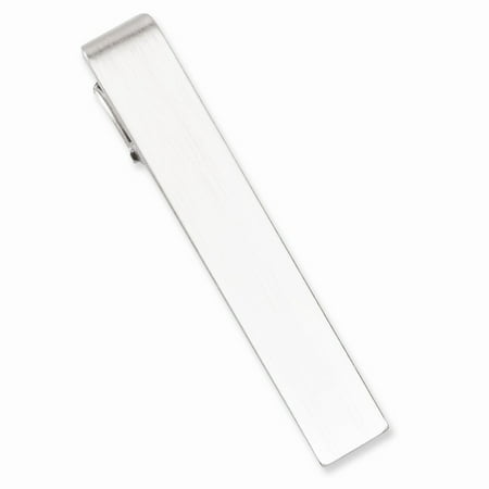 Rhodium-plated Engravable Satin Tie Bar. Lovely Leatherrete Gift Box Included