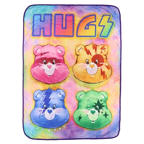 Care Bear Blanket Hugs Funshine Grumpy Good Luck Cheer Band Tie Dye Throw 45" X 60"