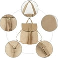 thumbnail image 4 of LHSHID Women Small Braid Tassels Straw Woven Backpack PU Leather Flap Drawstring Daypack Shoulders Bag, 4 of 6
