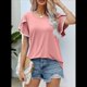 thumbnail image 5 of Blusas Verano para Mujer con Mangas Pétalos, Camisetas Encaje Crochet con Cuello Redondo, Camisetas Casuales Holgadas Color Sólido, Camisetas Básicas Tipo Túnica. Rosa S, 5 of 10