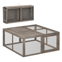 RTRWDC 46" W Foldable Wooden Chicken Coop, Grey Rabbit Hutch Pet Cage, Predator-Resistant Outdoor Poultry Cage, No Assembly Required Small Animal Cage for Chicken/Rabbit/Duck