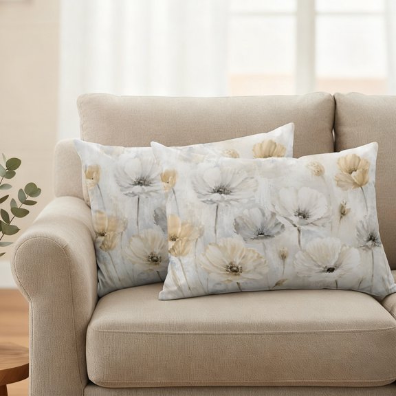 Outdoor Waterproof Throw Pillow Cover Country Flower White Grey Gradient Decorative Pillow Covers 20x12inch Set of 2 Pillows Case, Still Life Cushion Cases for Sofa Couch Patio Garden