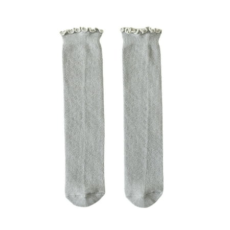 

LSFYSZD Toddler Girls Knee-High Socks Combed Cotton Solid Color Mesh Ruched High Socks for Kids 5 Colors 11.8inches
