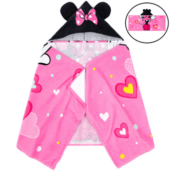 Minnie Mouse Kids Hooded Towel Wrap, 51 x 22, Cotton, Pink, Disney