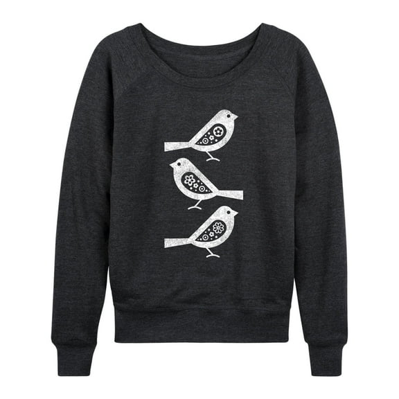 Instant Message - Bw Scandinavian Birds - Women's Lightweight French Terry Long Sleeve Shirt