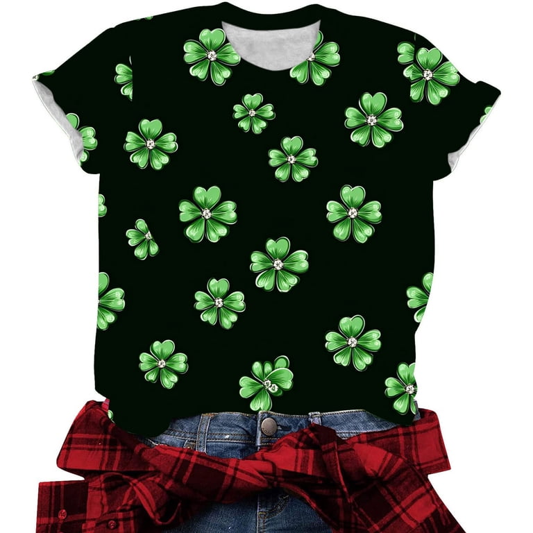 Plus Size St. Patrick's Day Shirt For Women - Funny Plaid Leopard Shamrock Graphic Tee, Green, 4X-Large