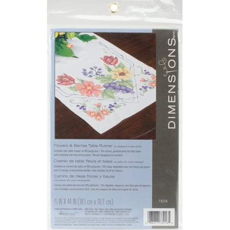 Dimensions "Flowers and Berries" Table Runner Stamped Cross Stitch, 15" x 44"