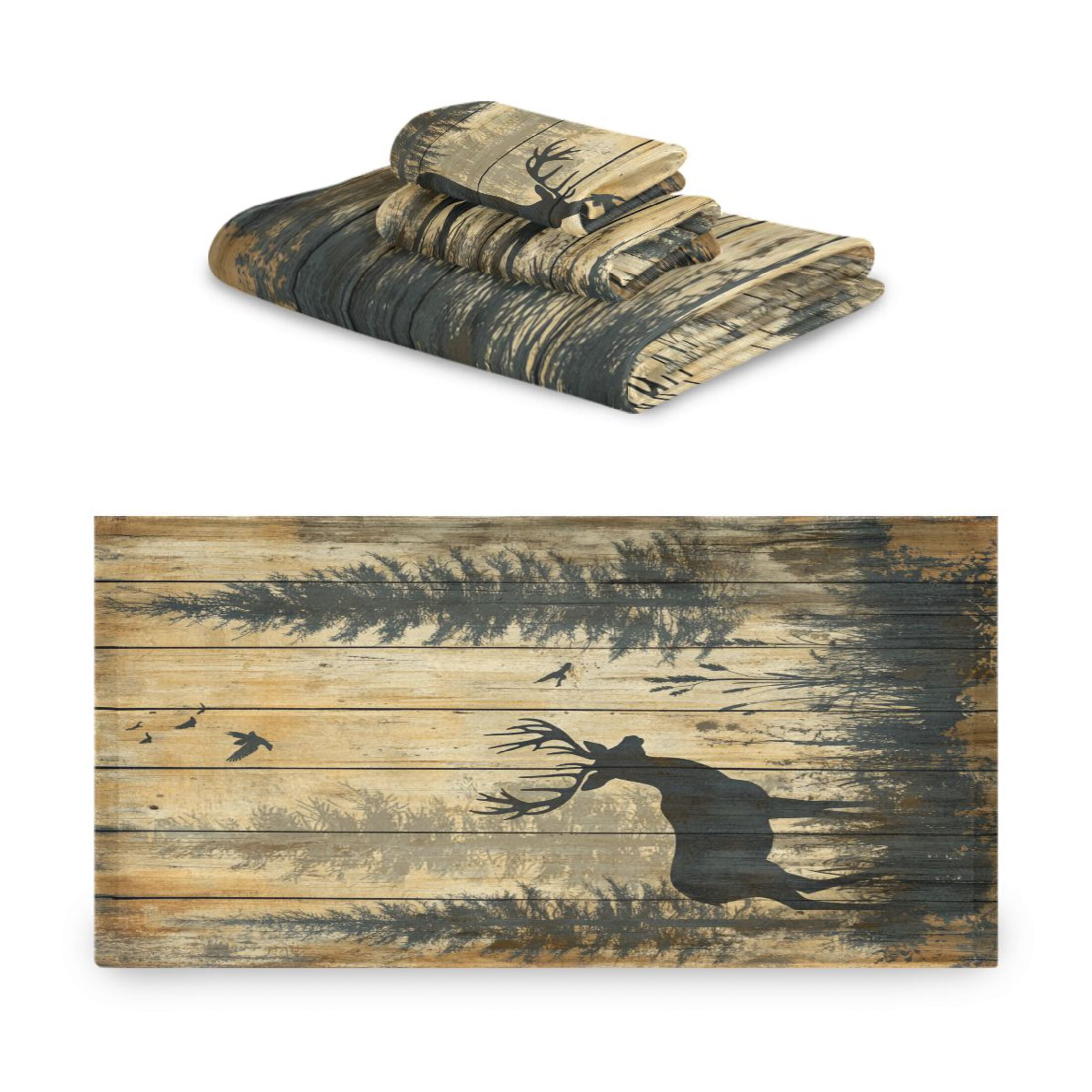 Wobogo Forest Deer Shadow Ultra Soft 3 Pack Cotton Towel Set Includes 1 Bath Towel 1 Face Towel and 1 Washcloth for Everyday Use Lightweight and Compact