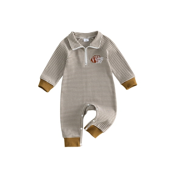 RUINIXCW Baby Boy Romper Long Sleeve Zip Front Football Embroidery Stripes Print Jumpsuit Newborn Footless Pajamas