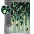 thumbnail image 4 of Polygonal Leaves Shower Curtain, 72" x 72", Gold Green Watercolor Style Waterproof Bathroom Curtain Washable Shower Curtain Set with 12 Hooks, 4 of 6
