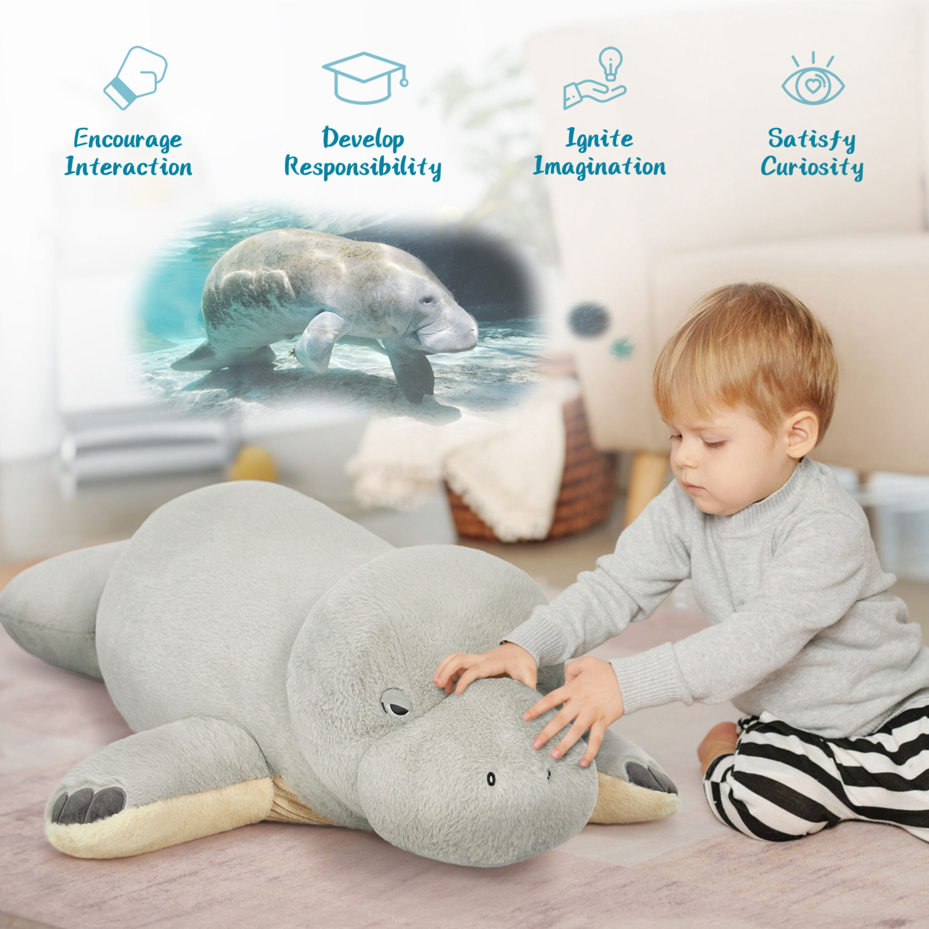 Muiteiur 47.2" Manatee Plush Toy Giant Manatee Stuffed Animal Body Pillow