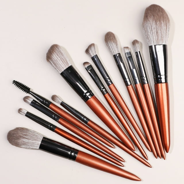 Nvzi Juego de 12 brochas de maquillaje, color marrón, para base, polvos, correctores, sombras de ojos y rubor