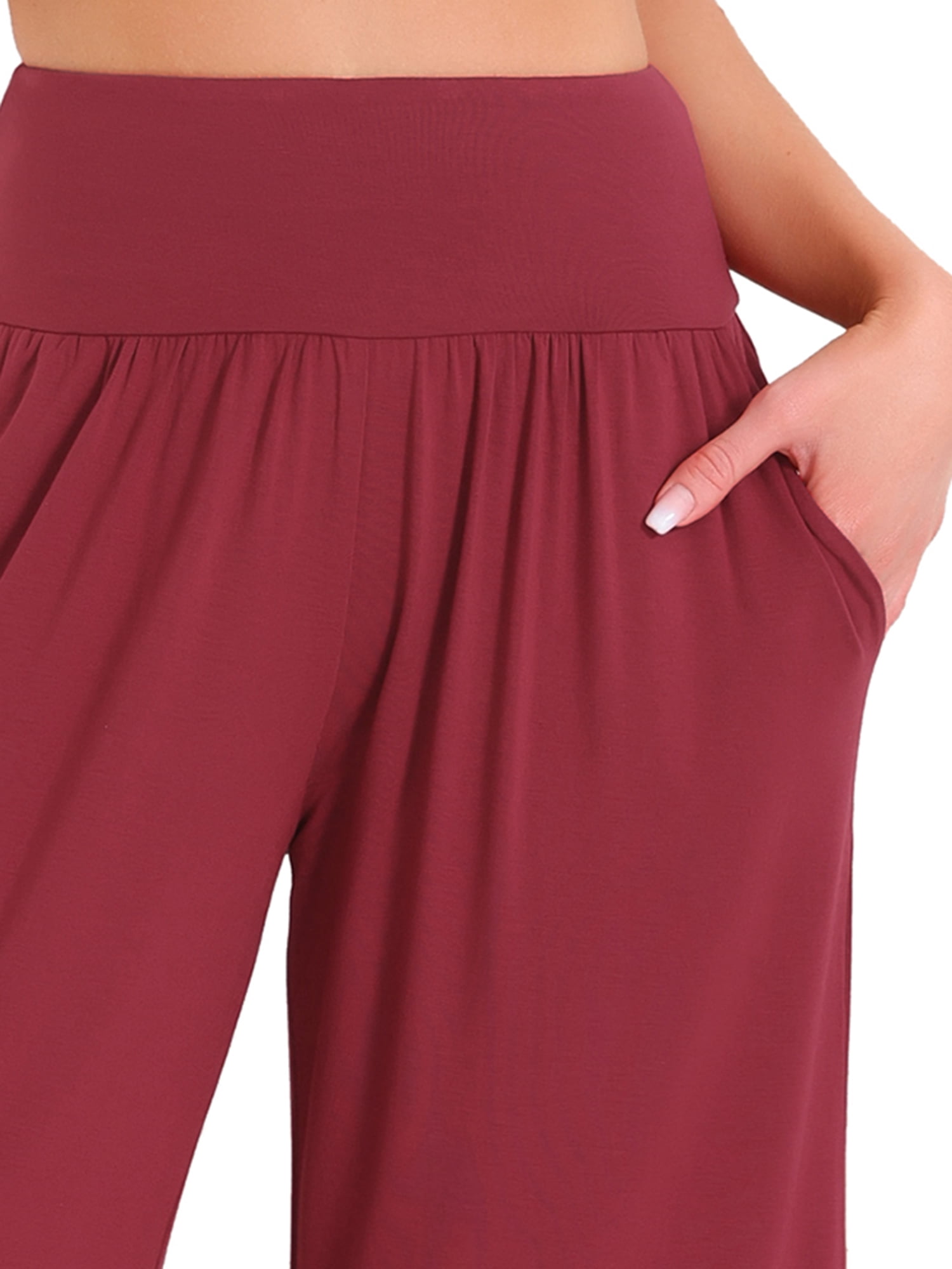 DARING DIVA Women's Capri Lounge Yoga Cropped Summer Casual Wide Leg Pants M Wine Red