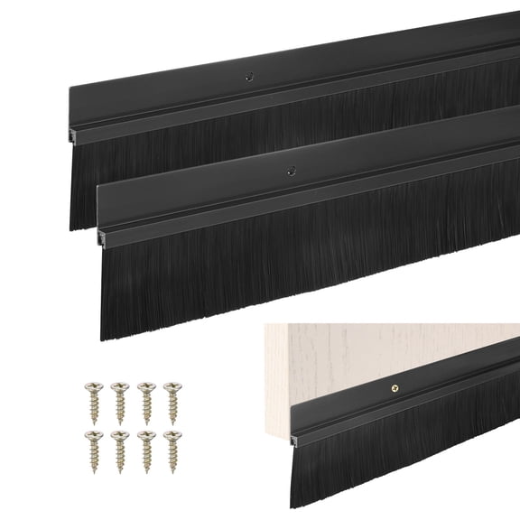 2-Pack Door Brush Bottom Sweep, 39" L x 2.6" W H-Shape Aluminum Alloy Base with 1.6" Nylon Brush for Home/Garage Door Seal [Black]