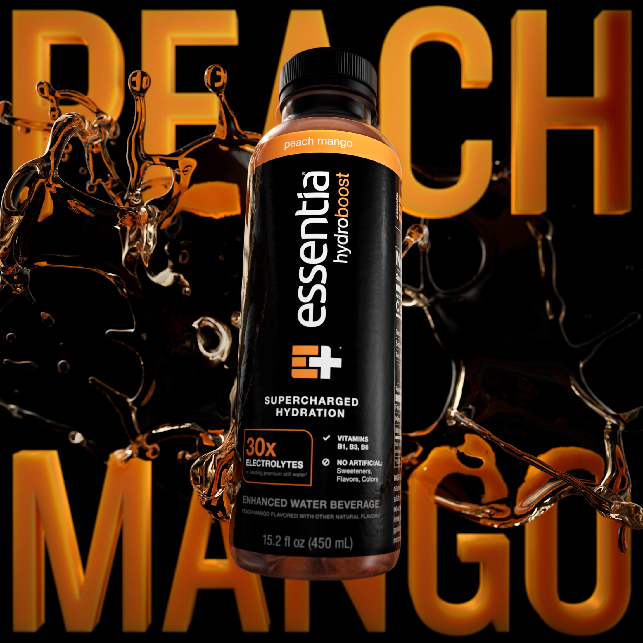 Essentia Hydroboost Enhanced Electrolyte Flavored Bottled Water, Peach Mango, 450 ml, 12 Bottles