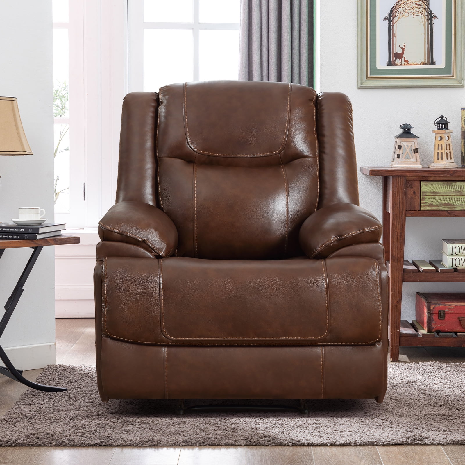Bonzy Home 37.4" Wide Genuine Leather Manual Zero Headroom Recliner Home Theater