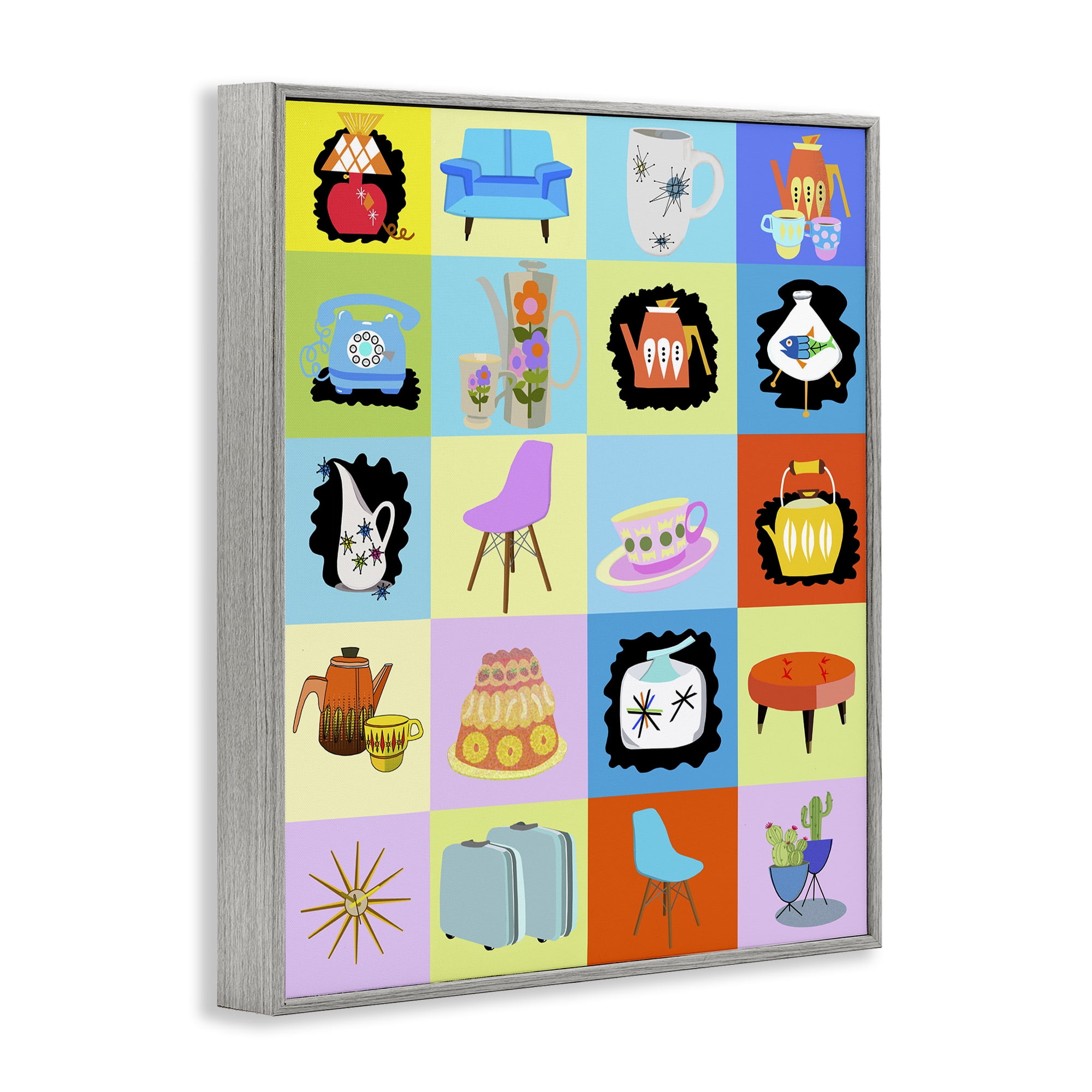 Retro Vintage Vignettes Gray Framed Giclee Art, design by Lynnda Rakos