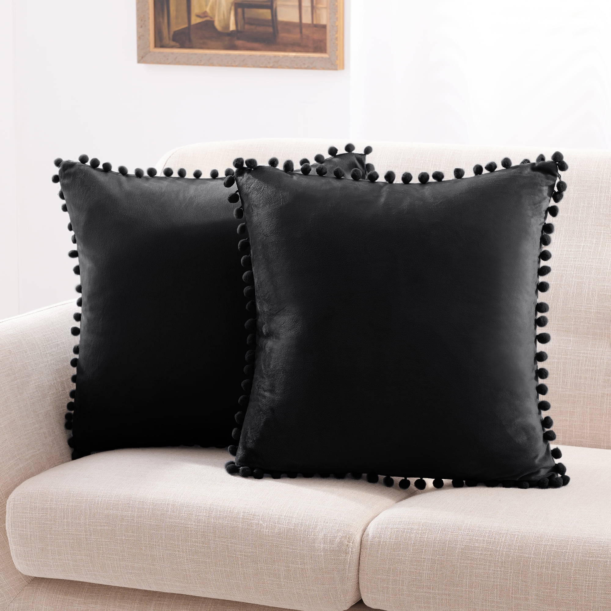 Pair of Crushed Velvet Cushion Covers 24x24 in Large Plain Plush Sofa Pillows 