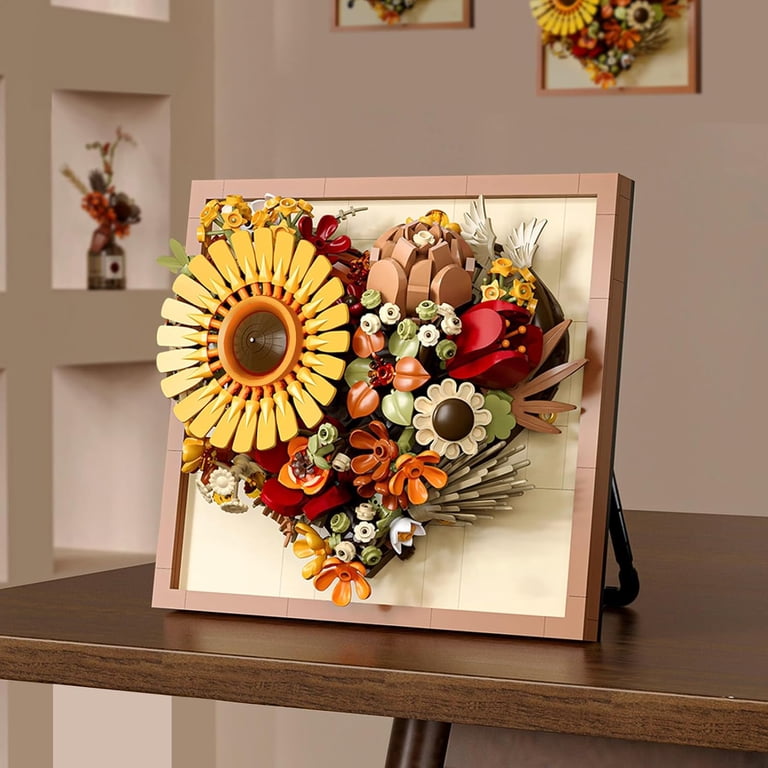 GZBrick Heart Flower Sunflower Building Set Frame Wall Art for