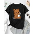 thumbnail image 2 of T-Shirt Décontracté à Col Rond pour Femmes avec Imprimé Ours Mignon et Café, Tissu en Polyester Tricoté, Extensible Moyen, Mode Toutes Saisons Fête des Pères, Fête des Mères, Nouvel An, Festival de Printemps, Saint-Valentin, 2 of 6