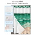 thumbnail image 2 of No Hook Cloth Fabric Shower Curtain with Snap in Liner, Geometric Green Waterproof Shower Curtains Set with See Through Top Window, Ocean Wave Stripes Modern Abstract Beach Bath Curtains 48"x72", 2 of 6