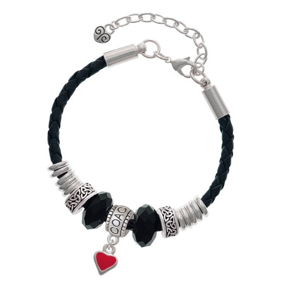 Delight Jewelry Silvertone Mini 2-D Red Heart Coach Celtic Knot Leather Bead Bracelet, 7" 2" Extender