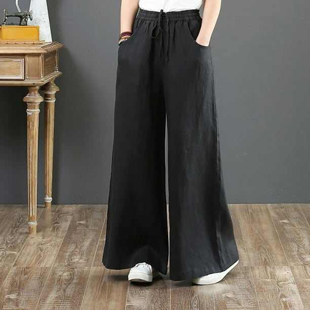 Palazzo Pants for Women Elastic High Waisted Washed Wide Leg Pants Solid  Casual Baggy Lounge Trousers with Pockets