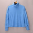 thumbnail image 3 of ManxiVoo Women's High Neck Pure Cotton Sweatshirt Long Sleeve Versatile Solid Color Casual Winter Pullover M Size Sky Blue, 3 of 6