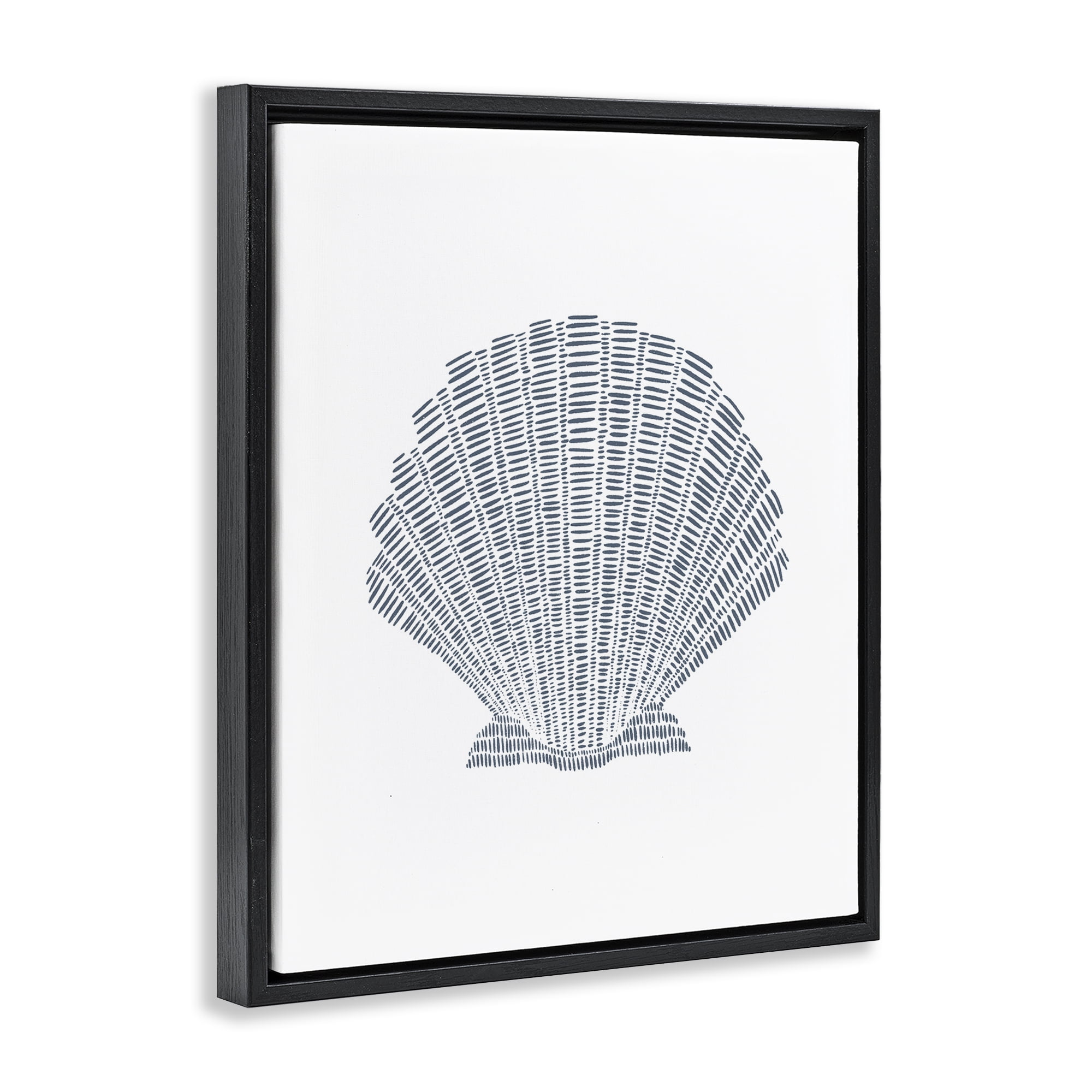 Stupell Industries Minimal Sea Shell Coastal Painting Black Floater Framed Canvas Art Print Wall Art, 25 x 31