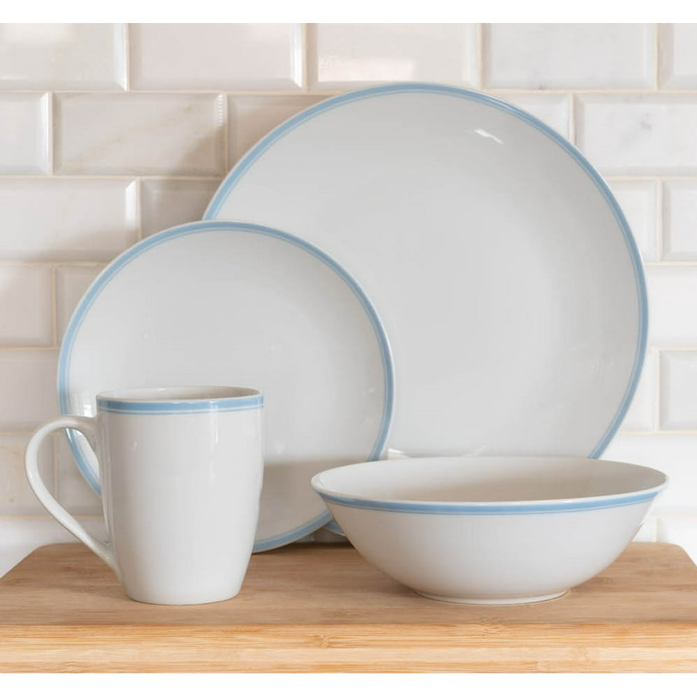 10 Strawberry Street Simply Coupe 16Piece Dinnerware Set, Sky Blue