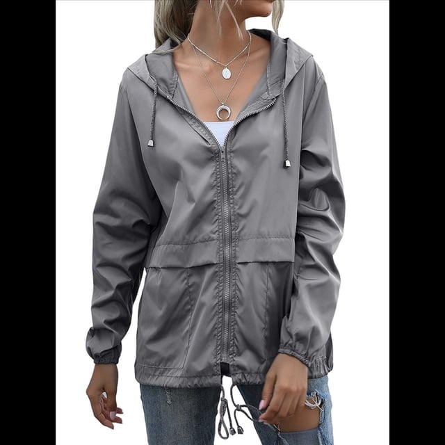 Impermeables para Mujer, Impermeables, Resistentes Al Viento, Ajustables, con Capucha y Bolsillos. Gris Oscuro M