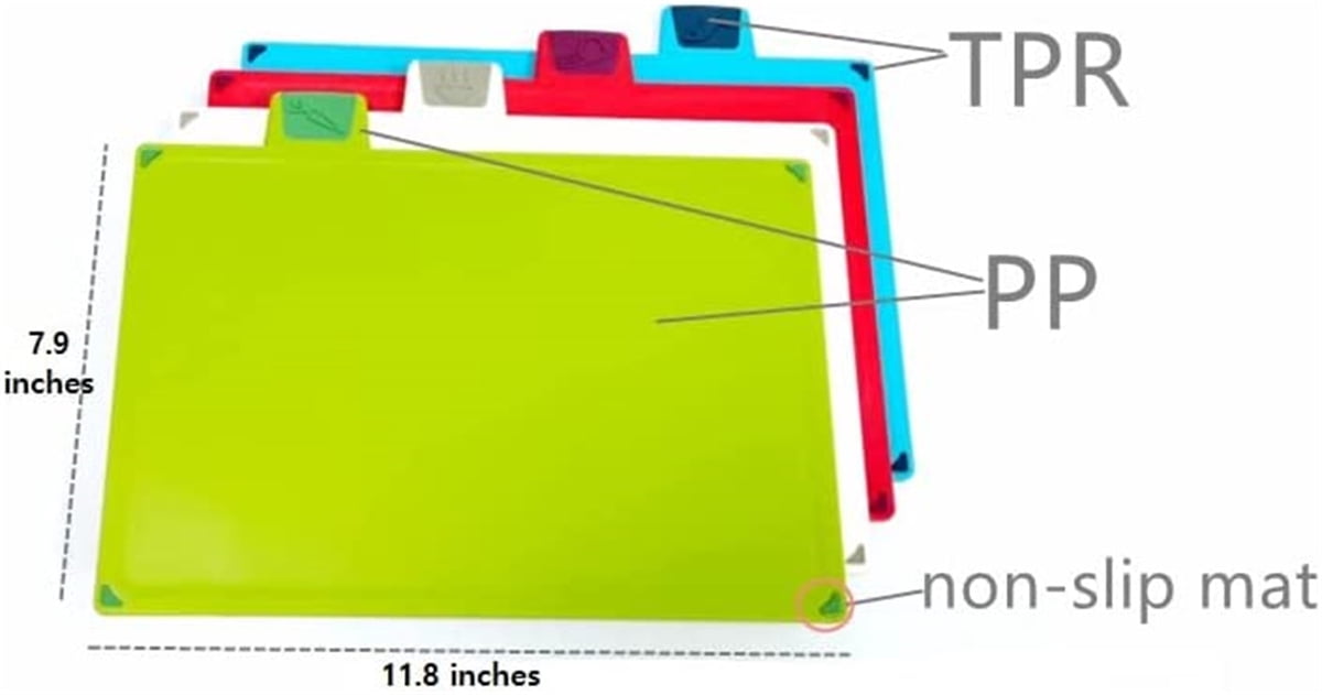 Casdewin Chopping Board Set,Plastic Chopping Boards with Stand,Kitchen Cutting Board,Colour Coded Boards for Chopping,Non Slip,Dishwasher Safe 20x30cm,Set of 4